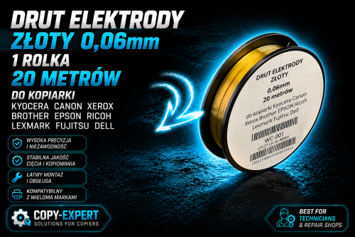 Drut elektrody złoty 0,06mm 1 rolka 20 metrów do kopiarki Kyocera Canon Xerox Brother EPSON Ricoh Lexmark Fujitsu Dell